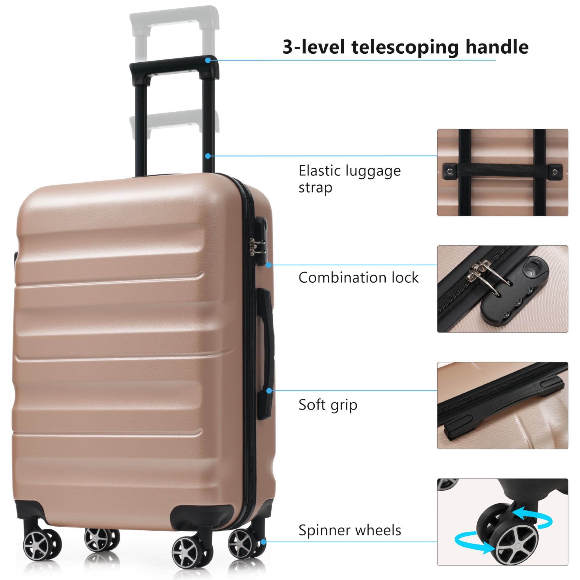 Hardshell ABS Luggage Set - Carry-On Suitcases with Dual Spinner Wheels,Check-In Sizes for Travel & Business