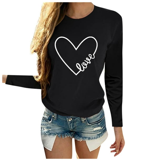 Zerlibeaful Long Sleeve Shirts for Women Valentine's Day Casual O Neck ...