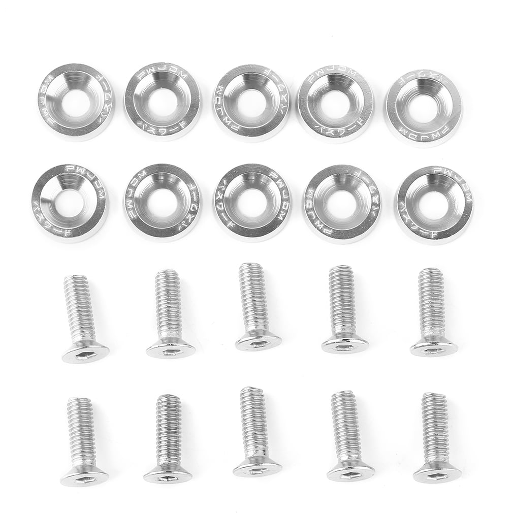 10X Car Styling Universal Anodized Aluminum Fender Washers M6x20 Steel Bolts