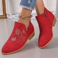 thumbnail image 2 of Ankle Boots Women Chunky Low Heel Round Toe Booties with Side Zipper Women Fashion Casual Comfortable Versatile Solid Color Fall Winter Shoes Red 6, 2 of 8
