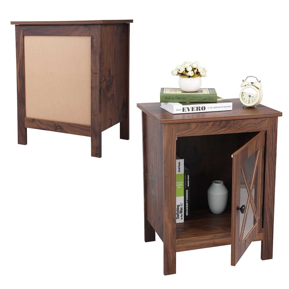 Kadyn Nightstand Side End Table with Barn Door Cabinet, Farmhouse End Table Accent Table, Light Walnut Kadyn Nightstand Side End Table with Barn Door Cabinet, Farmhouse End Table Accent Table, Light Walnut