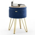 thumbnail image 6 of LammaLoe Small Round Ottoman with Storage, Textured Velvet Ottoman Foot Stool with Lid, Upholstered Vanity Stool for Living Room & Bedroom, Blue, 6 of 8