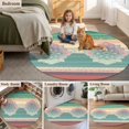 thumbnail image 6 of 8ft Washable Large Round Rug, Ethnic Boho Floral Non-Slip Circle Area Rug for Living Room Dining Room, Turquoise Pink Beige Gradual Stripe Indoor Floor Mat for Home Decor, 6 of 9