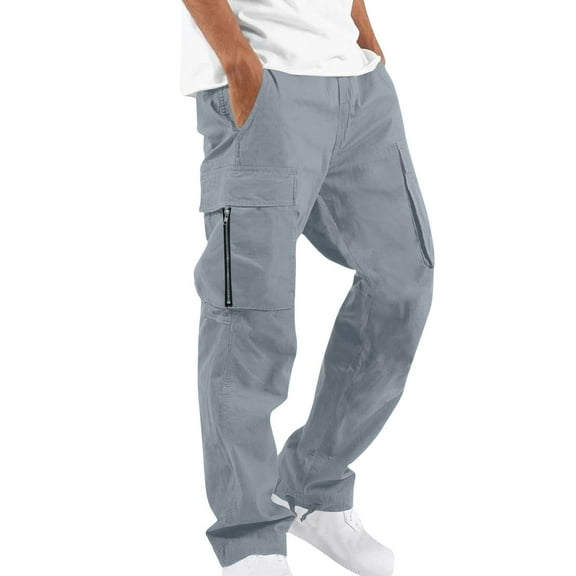 Symoid Mens Cargo Pants with Pockets,Under $20,Casual Stretch Workout Pant for Juniors,Gray,M