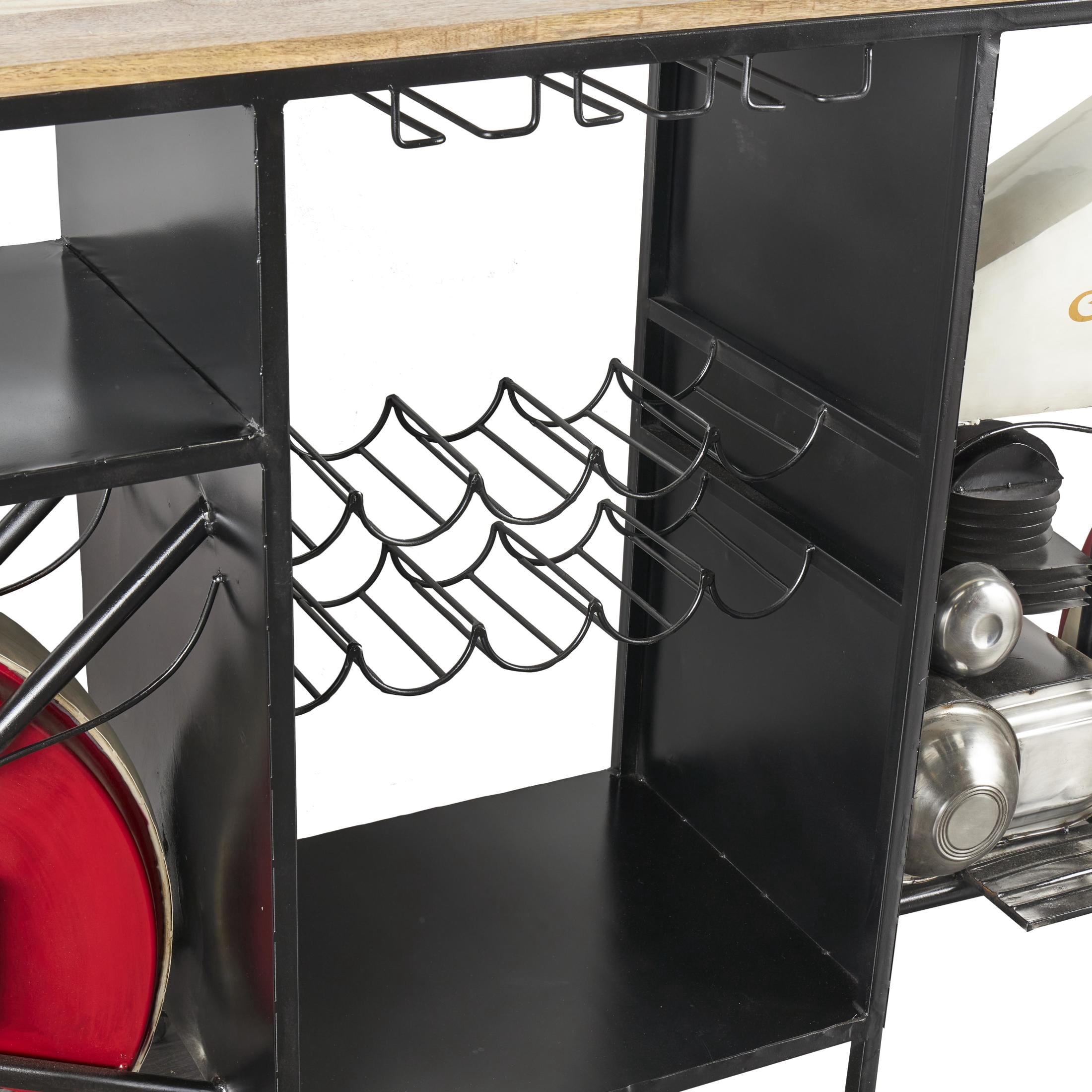 DecMode 72" x 41" Red Metal Motorcycle Vintage Style 10 Bottle Motorcycle Bar with Wood Bar Top and Red Accents, 1-Piece