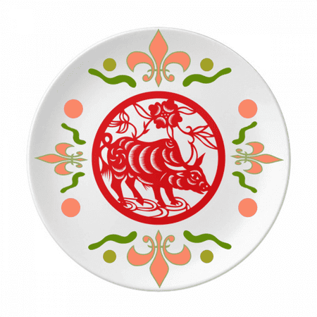

Paper-cut Ox Animal China Zodiac Art Flower Ceramics Plate Tableware Dinner Dish