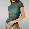 thumbnail image 3 of Posijego Mesh Tops for Women Mock Turtleneck Short Sleeve T-Shirts See Through Trendy Club Going out Shirts, 3 of 3