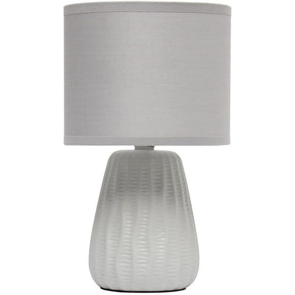 ERDS-LT1138-GRY 11.02" Traditional Mini Modern Ceramic Texture Pastel Accent Bedside Table Desk Lamp w Matching Fabric Shade for Home Decor, Bedroom, Nightstand, Living Room, Entryway, Gray