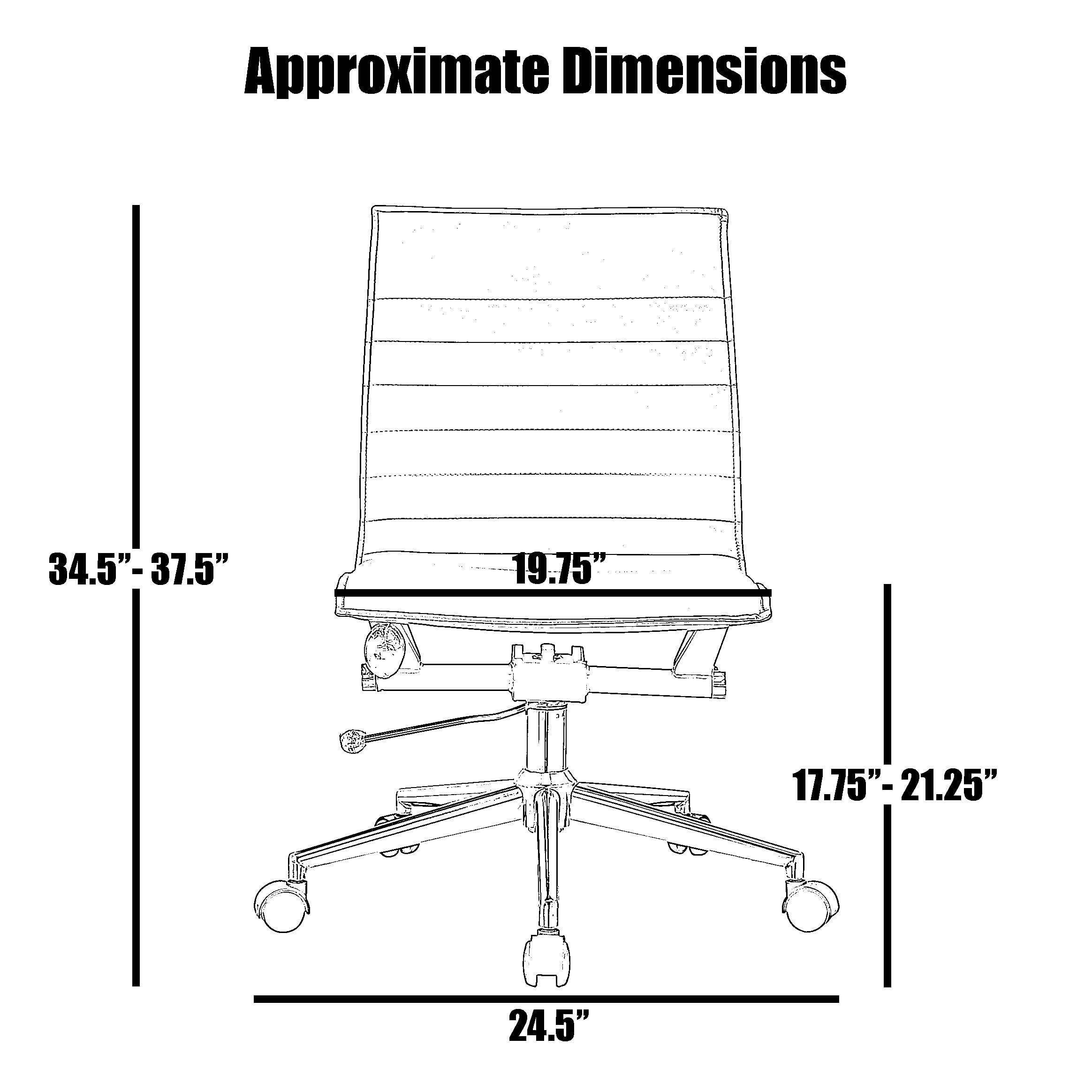 2xhome All Black Mid Century Contemporary Executive Office Chair Mid back PU Leather Rest Arms Tilt Adjustable Height With Wheels Back Support Task Chrome Armless Ergonomic, Set of 1, 1 piece