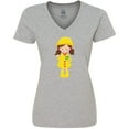 thumbnail image 3 of Inktastic Girl with Brown Hair, Yellow Raincoat, Frog Women's V-Neck T-Shirt, 3 of 5