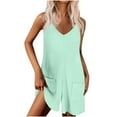 thumbnail image 2 of lcziwo Romper for Women Dressy 2025 V Neck Spaghetti Straps Short Jumpsuits Ribbed Knit Wide Leg Onesie Shorts with Pockets Beach Overalls Prime Sales Mint Green S, 2 of 8