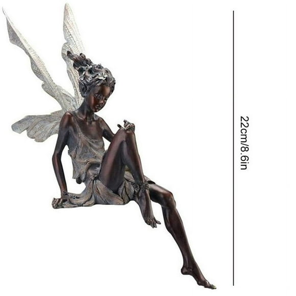 Resin Flower Fairy Statue with Wings Art Sculpture Landscaping Ornament Home Garden Yard Lawn Decoration 18/22cm White
