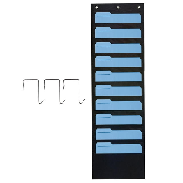 Organisateur Mural de Rangement pour Fichiers, 10 Poches, Tissu Oxford Noir, Robuste