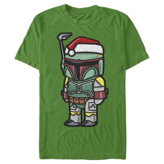 Men's Star Wars Boba Fett Santa Hat Cartoon  Graphic Tee Kelly Green 2X Large