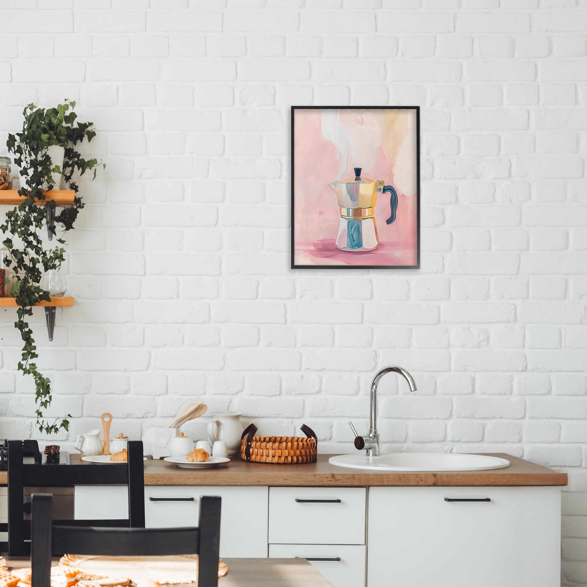 Stupell Industries Vintage Coffee Maker on Pink Black Framed Giclee Art, design by The Prints Vibe