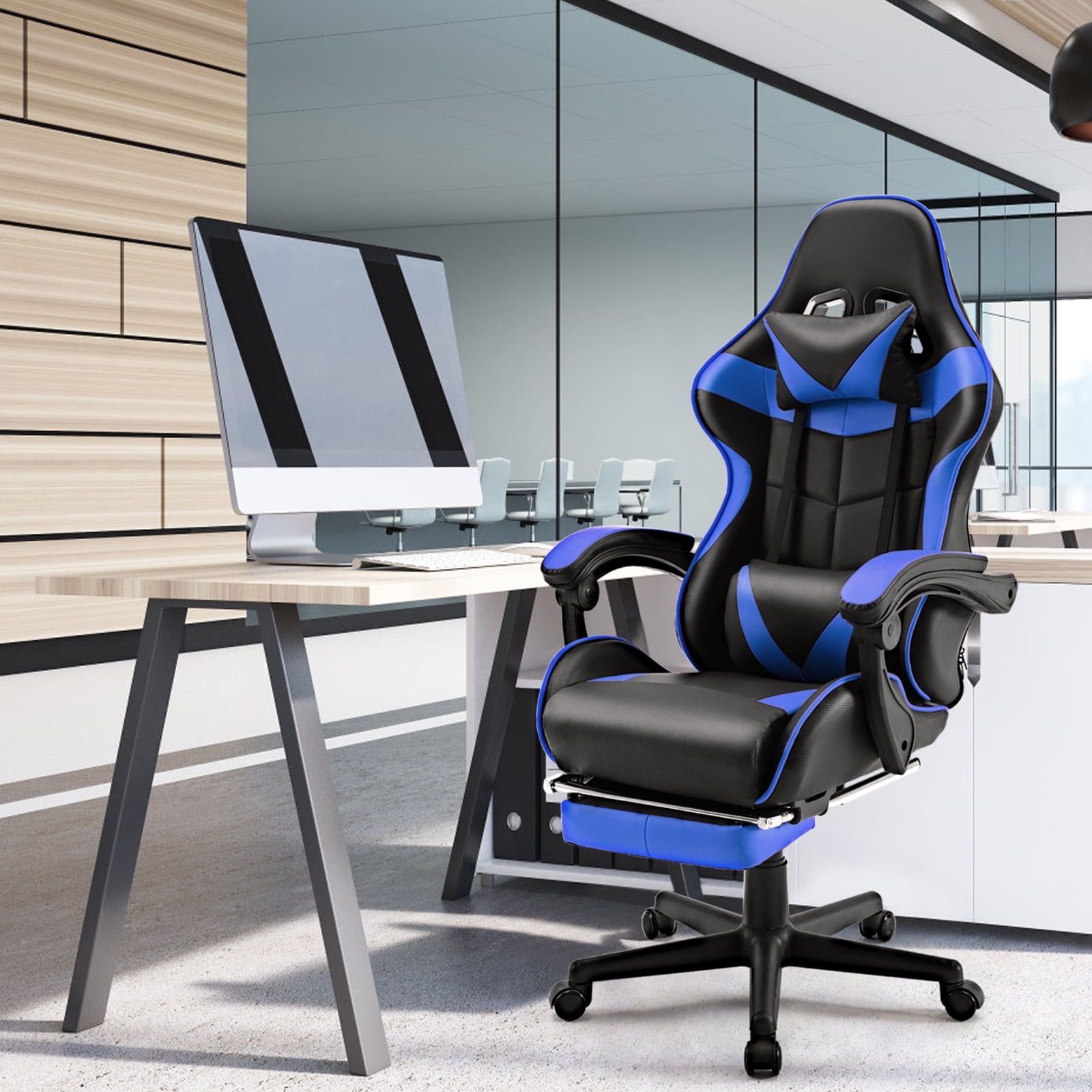 Luxvie Gaming Chair with Footrest High Back Office Chair with Headrest&Massage Lumbar Support Swivel Ergonomic Gaming Chair for Adults Kids,Blue