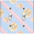 thumbnail image 1 of Metal Light Switch Wall Plate Outlet Cover (Pop Star Blue Anime Stripe Pink Ribbon String Pattern - Double Toggle), 1 of 2
