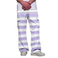 thumbnail image 2 of GrmtClth Mens Cargo Pants Wide Leg Striped Joggers Multi Side Pockets Elastic Waist Daily Lounge Sweatpants Light Purple 3XL, 2 of 8