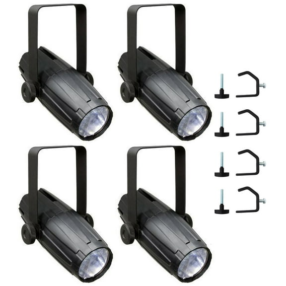(4) Chauvet DJ LED PINSPOT 2 SpotLights w/ Gel Packs High Power Lenses Clamps