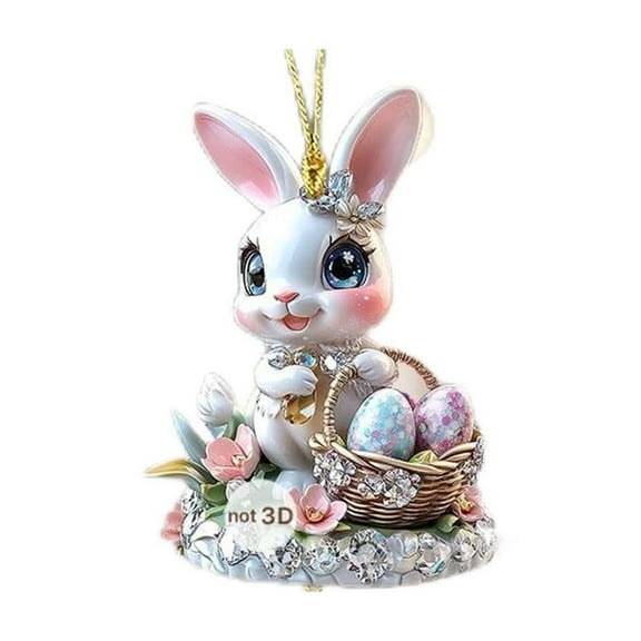 HongHeng Clearance Under $2.00 Easter Cute Wreath 2D Flat Festival Party Decoration Pendant Car Hanging Tag