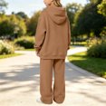thumbnail image 5 of Kids Solid Fleece Hoodie 2 Piece Outfit Long Sleeve Hooded Top & Wide Leg Pants Set Warm Casual Tracksuit for 5-14 Years Old Boys Girls Outdoor Daily Wear Brown, 5 of 6