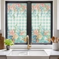 thumbnail image 2 of Summer Coastal Window Privacy Film, Watercolor Corals Shells Starfish Green Plaid Static Cling UV Sun Blocking Heat Control Window Tint Day and Night, Non-Adhesive One Way Privacy Cover 17.7''x39.3'', 2 of 7