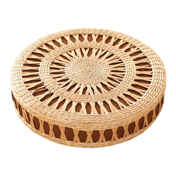 Cojín de asiento plano de hierba tejida a mano, almohada de meditación, puf redondo, Tatami Diámetro 50cm