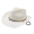 thumbnail image 5 of OOOUM Breathable Cowboy Hat For Men Women Western Style Beaded Band Straw Sun Hat Festival Outdoor Vacation Cowgirl Hat White, 5 of 5