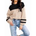 thumbnail image 2 of Suéter Holgado de Otoño para Mujer, Moderno Jersey de Punto A Rayas con Mangas Murciélago y Bloques de Color. Albaricoque Negro L, 2 of 5