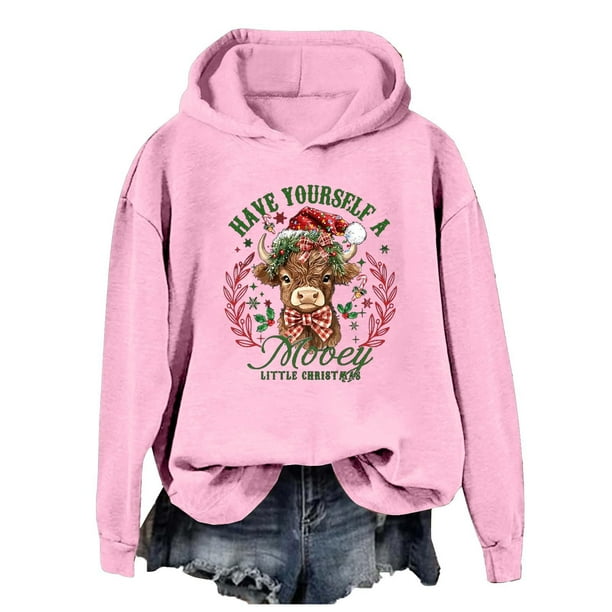 WILLBEST Sudaderas Deportivas Mujer Invierno Navidad Vaca Santa Sudadera con Capucha X-Grande