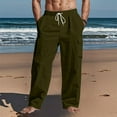 thumbnail image 6 of Men's Linen Four Seasons Thin Breathable Cargo Multi-pocket Pants, Loose Casual Wide Leg Trousers for Travel and Comfort,Army Green,L, 6 of 7