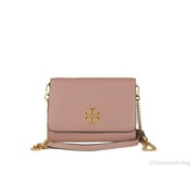 Tory Burch (67296) Pink Moon Pebbled Leather Britten Chain Wallet Crossbody Bag