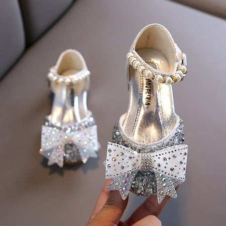 

ANXINDAXZ Summer Girls Sandals Fashion Sequins Rhinestone Bow Girls Princess Shoes Baby Girl Shoes Flat Heel Sandals Size 21-35