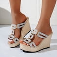 thumbnail image 2 of DAFEI Sandales Compensées en Liège pour Femmes avec Décoration Carrée en Métal Rétro, à la Mode et Confortables Chaussures pour Femmes, 2 of 8