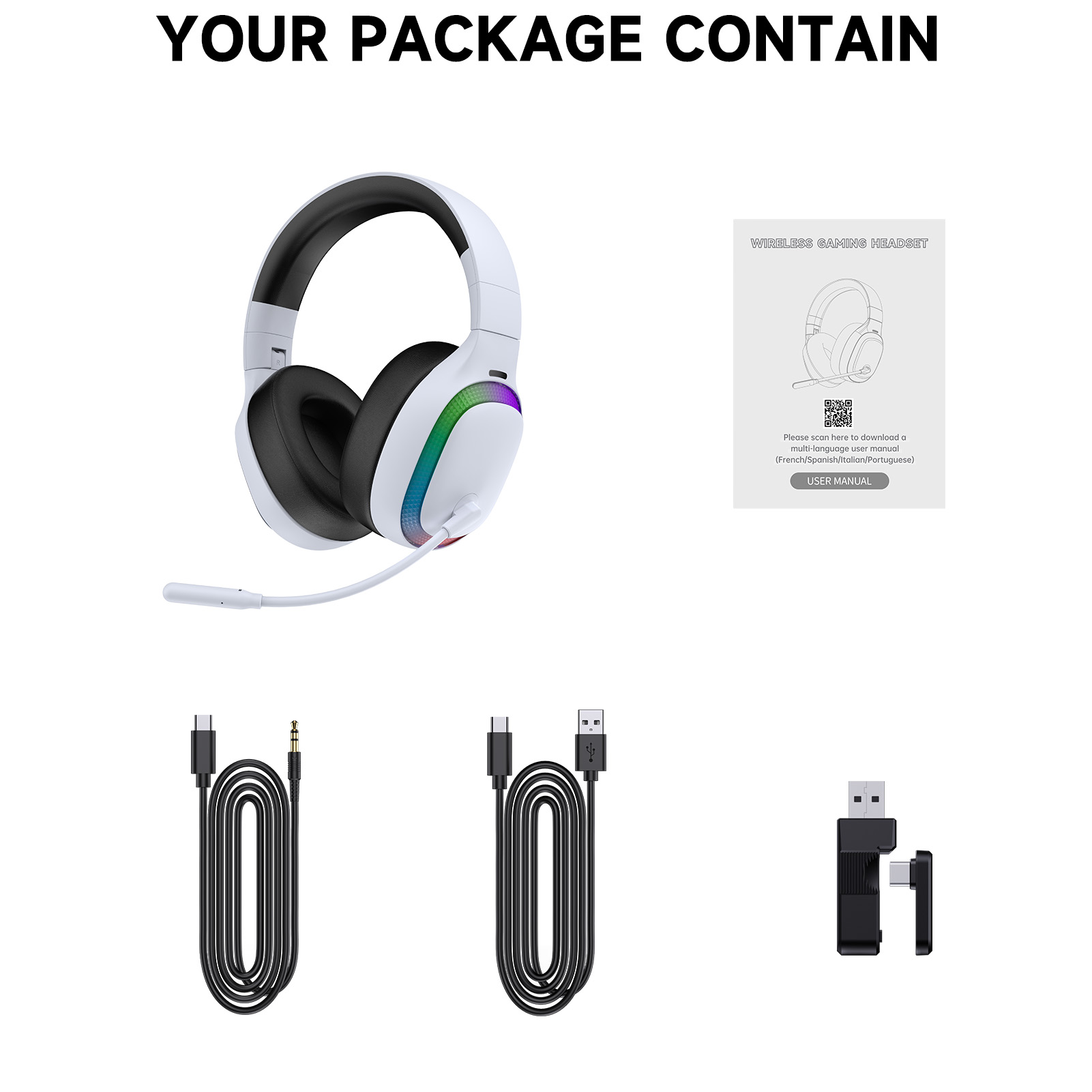 FONHAID Wireless Gaming Headset for PS5/PC/Switch, White photo 7