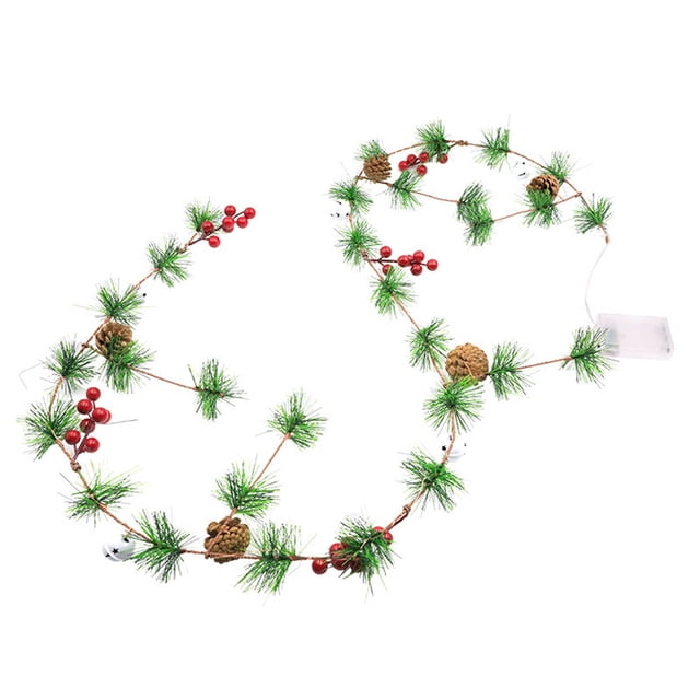 Lumières de Noël pour Arbre Lumières de Noël avec Cônes de Pin, Cloches, Aiguilles de Pin et Décorations de Baies Rouges Nécessitent 3 Piles Aa, Guirlande Lumineuse Non Incluse Chambre
