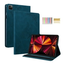 Feishell Smart Cover for Apple iPad Pro 11-inch 4th 3rd 2nd 1st Gen Air 5 4 10.9-inch,Shockproof Butterfly & Flower Embossed Pattern PU Leather Folio Flip Card Slots Case with Auto Wake Sleep,Darkblue