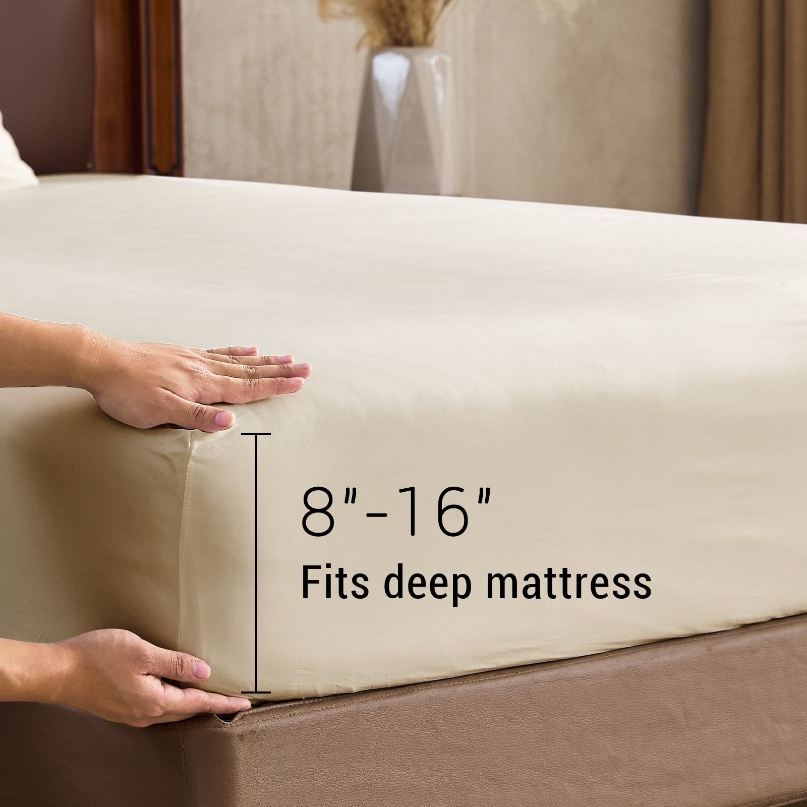 Hitime 4PC Bamboo Queen Sheet Set, Deep Pocket Fit 16", Breathable Super Soft Luxury Hotel Style Home Decor Queen Size Sheet Set, Gift for Women, Men - 2 Pillowcases, 1 Flat Sheet, 1 Fitted Sheet