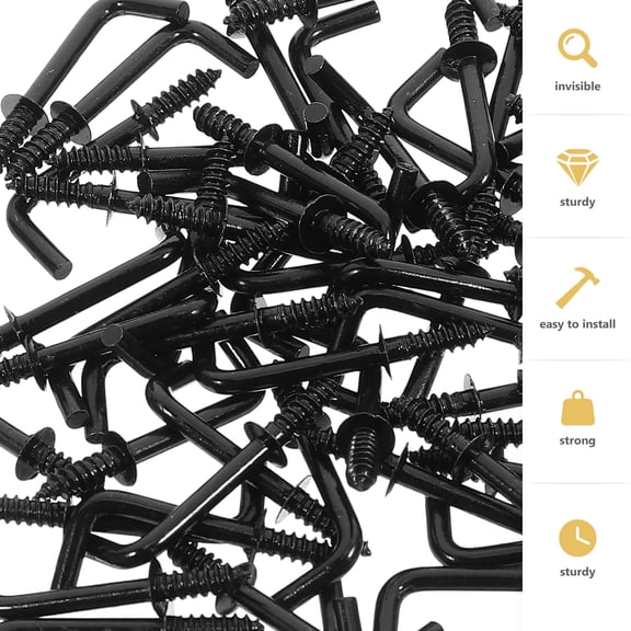 Pretyzoom 100pcs L Shaped Hooks For Hanging Black Screw In Hooks For Walls Decor