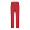 thumbnail image 5 of IDALL Linen Pants Women Petite Pants Women Autumn Casual High Waisted Button Capris Regular Fit Solid Cropped Pant Baleaf Pants Women Summer Pants Red 1 XL, 5 of 5