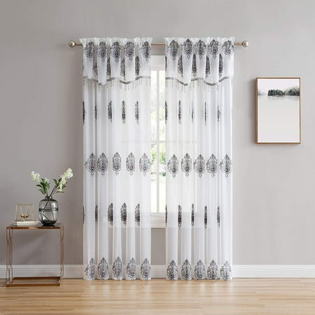 4 Piece Set Camila Embroidered 84 Long Sheer Curtains And