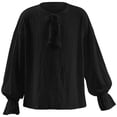 thumbnail image 2 of AINIYS Boys Girls Crewneck Shirt for Kids Medieval Ruffled Long Sleeve Renaissance Vintage Blouse Tops Black 110, 2 of 9