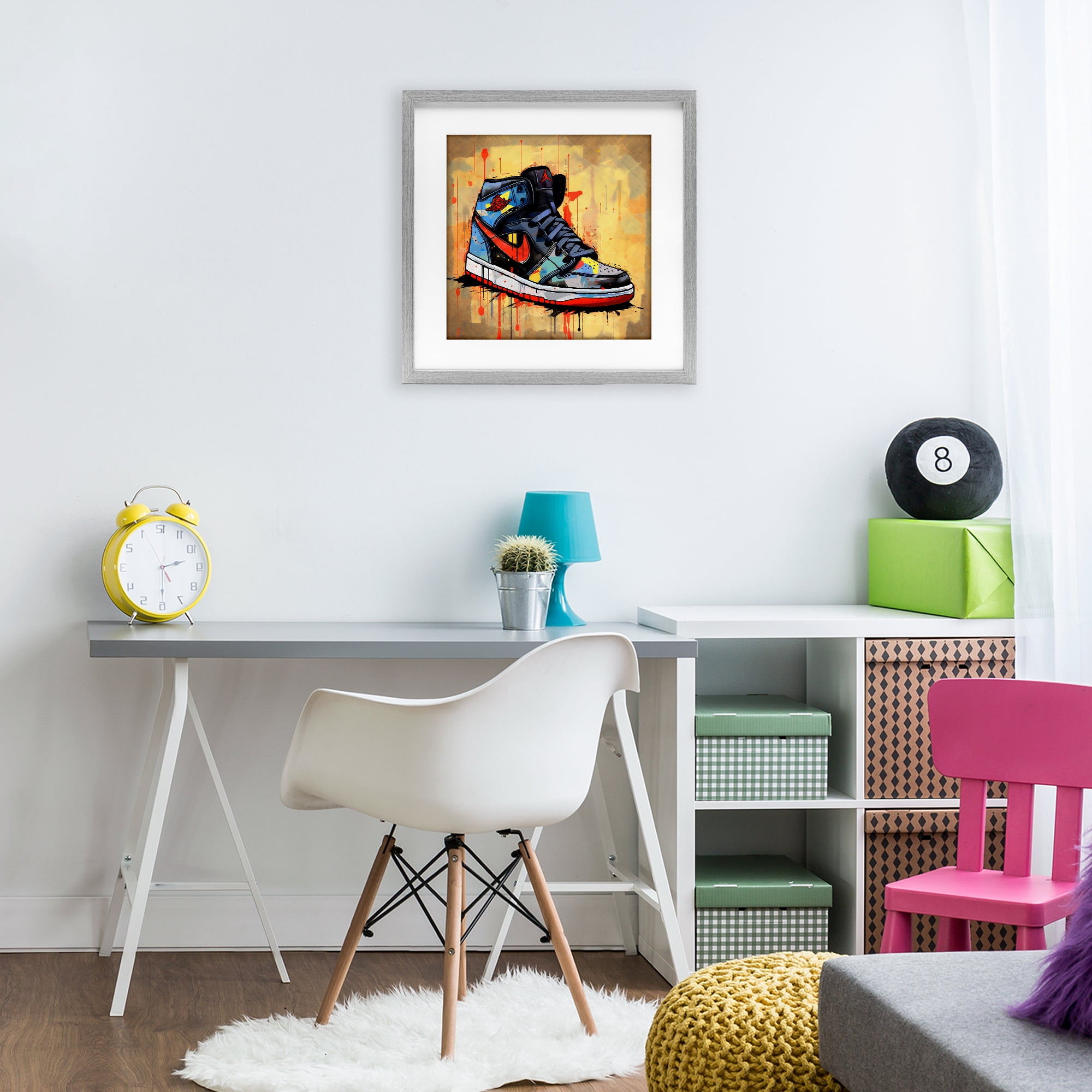 Stupell Industries Sporty Sneaker Drips Gray Framed Print Under Glass, design by Creative Studio