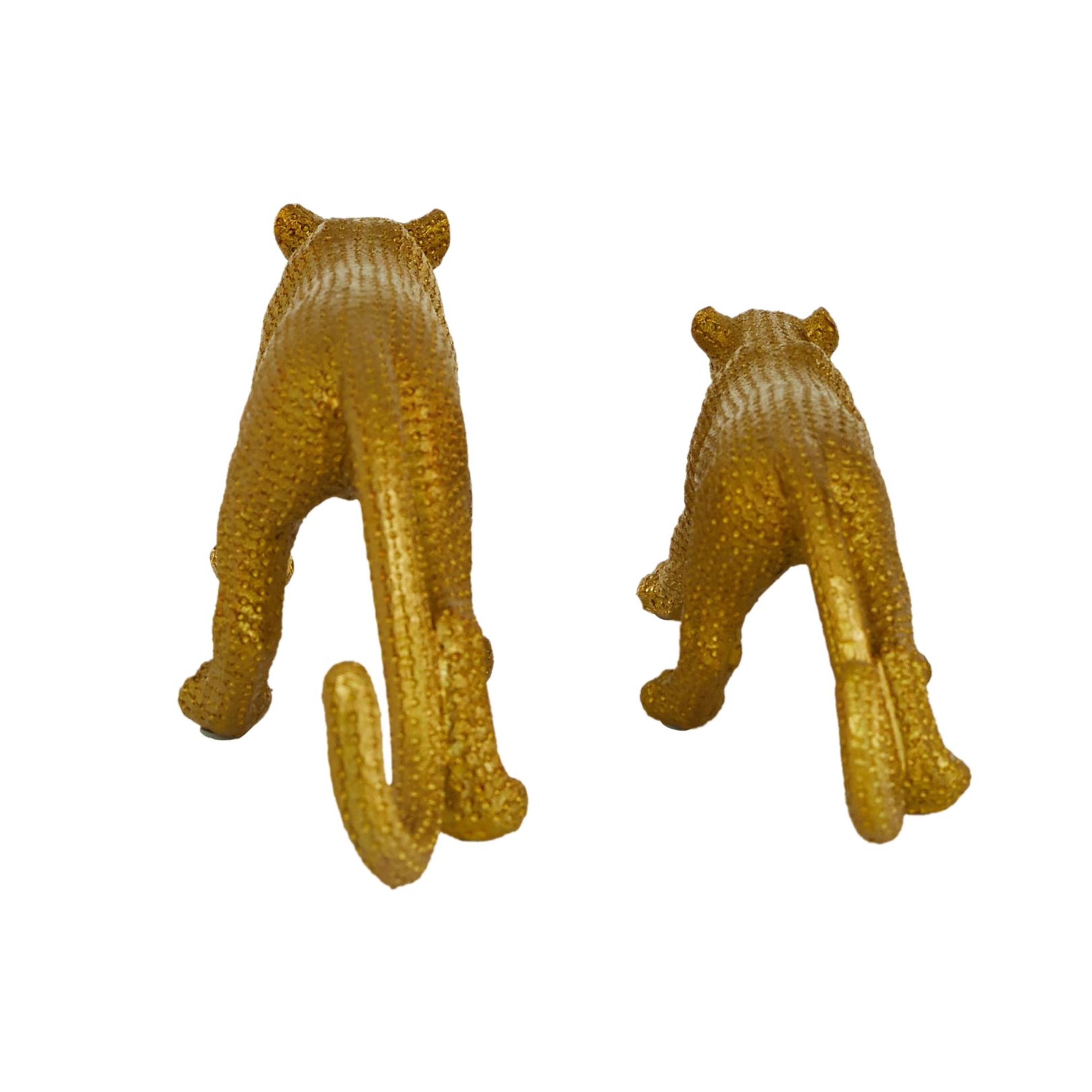 18", 14"W Gold Polystone Leopard Sculpture, by DecMode (2 Count)