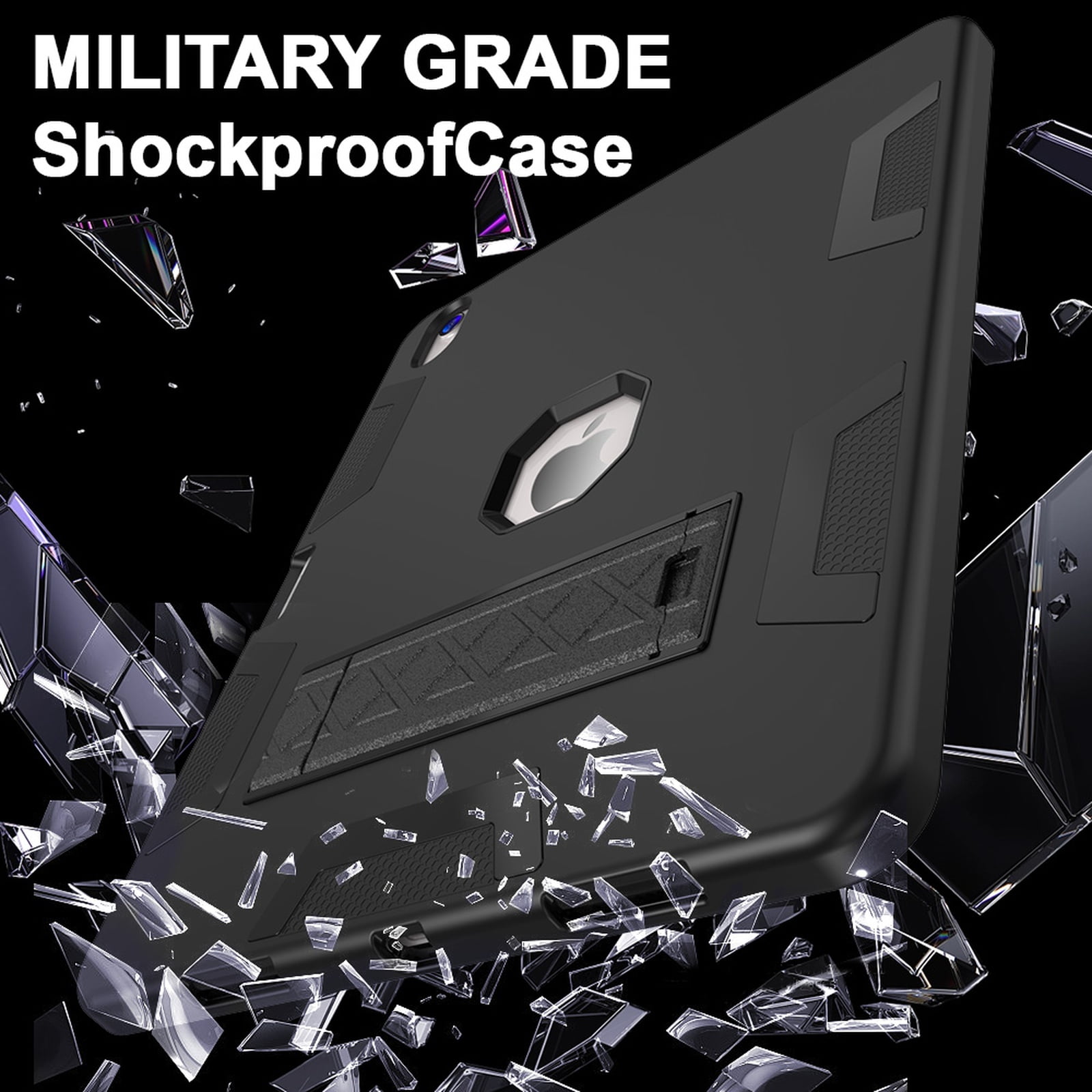 Allytechgroup Rugged Case for Apple iPad Pro 12.9" 2022/2021/2020/2018, Heavy Duty Shockproof Back Cover with Kickstand & Pencil Holder Shock-Absorbent TPU+PC Case for iPad Pro 12.9", Black