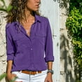 thumbnail image 1 of Tejiojio Summer Saving Labor Day Women Loose Casual Long Sleeve Solid Turn Down Collar Casual Blouse T-shirt Tops, 1 of 6