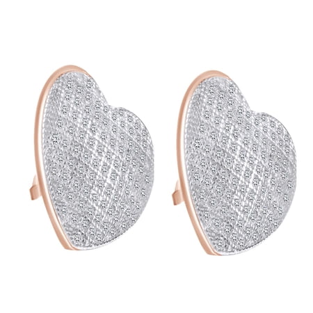 AFFY Round Shape White Cubic Zirconia Heart Stud Earring In 14k Rose Gold Over Sterling Silver (0.66 cttw)