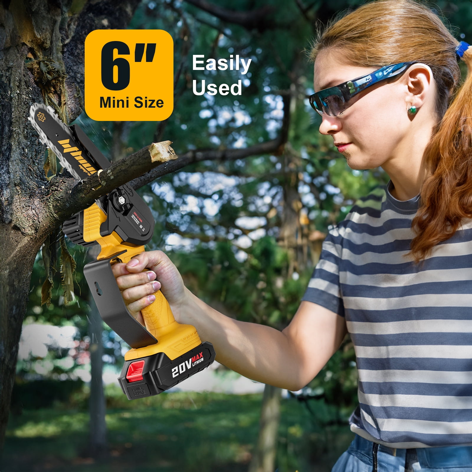 Mini Chainsaw 6-inch with 2 Batteries Cordless Handheld Small Chain Saw for Tree Branch Wood Cutting(3 Chains)