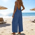 thumbnail image 2 of Womens Casual Loose Jumpsuits Solid Color Adjustable Strap Backless Wide Leg Romper with Pockets, Casual Beach Cover Up for S-3XL, 2 of 6