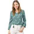 thumbnail image 1 of Blusa Estampado Floral Pajarita Cuello Con Volantes Manga Larga Top Para Mujer Verde Oscuro XL, 1 of 7